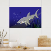 Cartoon - Great White Shark Poster Print (Keuken)