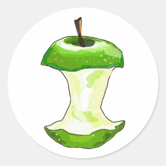 Cartoon Green Apple (Granny Smith) Apple Core Ronde Sticker