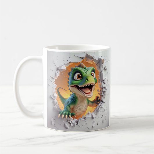 Cartoon Green Dinosaur vreugdevol Breaking Wall Koffiemok (Links)