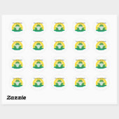 Cartoon Green Frog op Lily Pad Ronde Sticker (Vel)