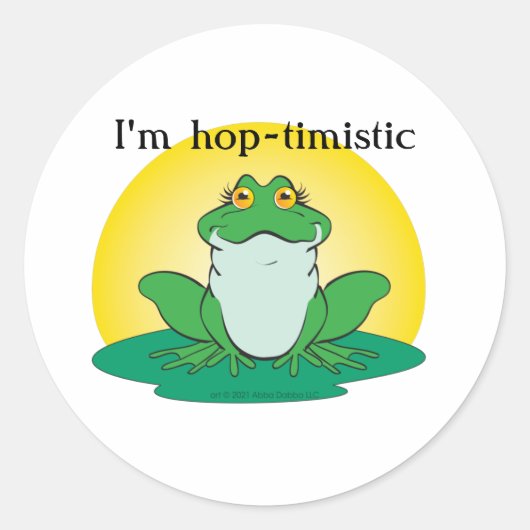 Cartoon Green Frog op Lily Pad Ronde Sticker (Voorkant)