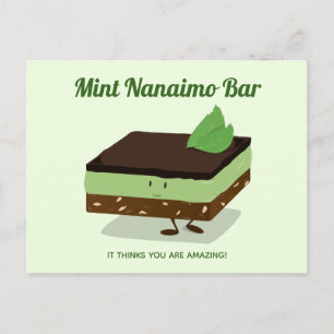 Cartoon Green Mint Nanaimo Bar Smiling Food Briefkaart