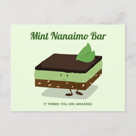 Cartoon Green Mint Nanaimo Bar Smiling Food Briefkaart (Voorkant)