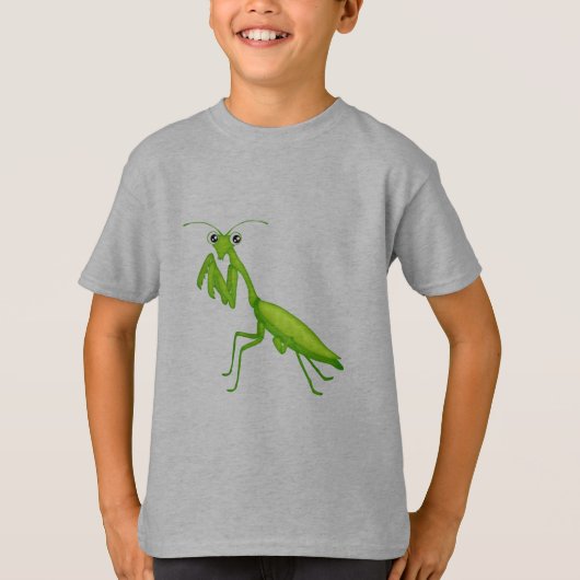 Cartoon Green Praying Mantis Unisex jeugdkleding T-shirt (Voorkant)