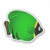 Cartoon Green Yellow Fish Sticker (Voorkant)