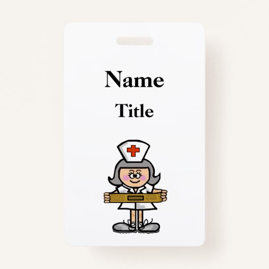 Cartoon Grey Hair Nurse Badge past het aan! (Voorkant)