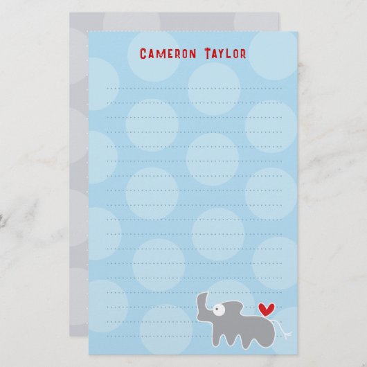 Cartoon Grey Rhino Kind Kinderen Verjaardag Dank u Briefpapier (Voorkant / Achterkant)