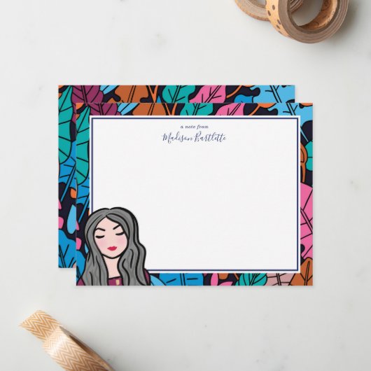 Cartoon grijs haar dame persoonlijk notitiekaartje (Voorkant / Achterkant in situ)