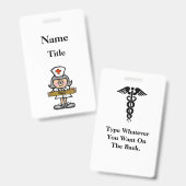 Cartoon Grijs Haar Verpleegster Badge  Personalise (Voor- en achterkant)