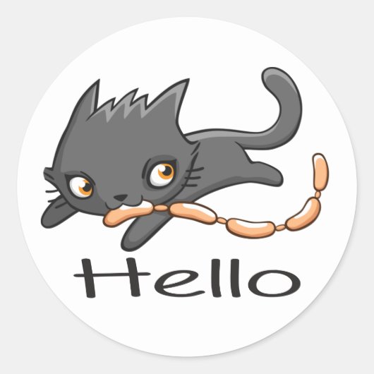 Cartoon Grijs Kitten Kat Hallo Schattigee Liefde Ronde Sticker (Voorkant)