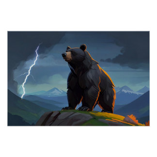 Cartoon Grizzly Beer & Bliksem Perfect Poster