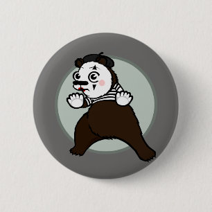CARTOON GRIZZLY BEER MIME ROUND PIN BACK BUTTON