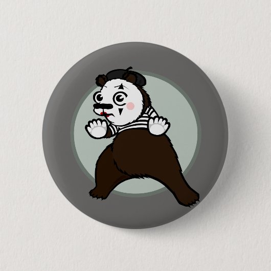 CARTOON GRIZZLY BEER MIME ROUND PIN BACK BUTTON (Voorkant)