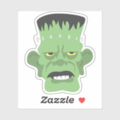 Cartoon Groen Frankenstein Hoofd met Gele Ogen Sticker (Vel)