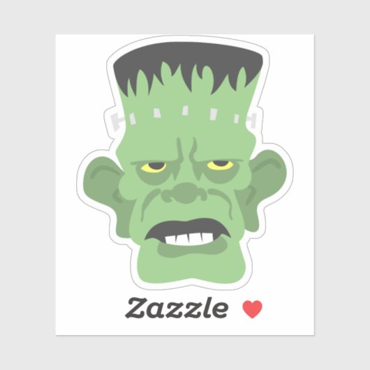 Cartoon Groen Frankenstein Hoofd met Gele Ogen Sticker (Vel)