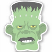 Cartoon Groen Frankenstein Hoofd met Gele Ogen Sticker (Voorkant)