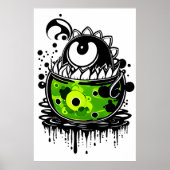 Cartoon groen monster een oog | AI Art Poster (Voorkant)