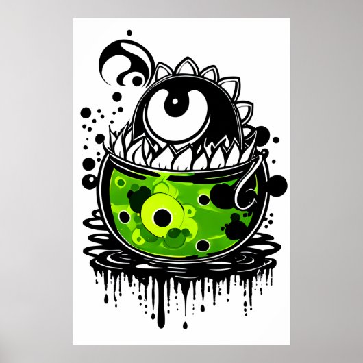 Cartoon groen monster een oog | AI Art Poster (Voorkant)