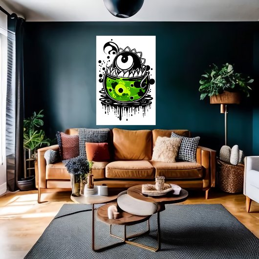 Cartoon groen monster een oog | AI Art Poster
