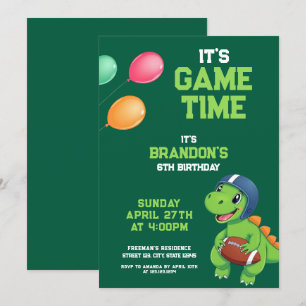 Cartoon Groene Dinosaurus Football Kids Verjaardag Kaart