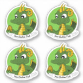 Cartoon groene draak met gouden ei en tekst sticker (Voorkant)