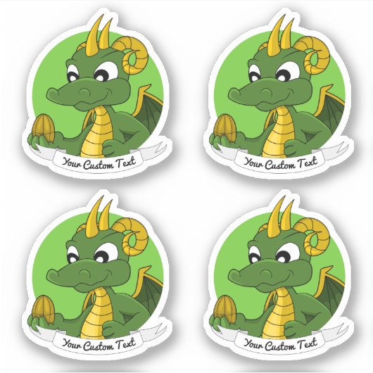 Cartoon groene draak met gouden ei en tekst sticker (Voorkant)