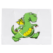 Cartoon groene draak op zijn achterpoten groot cadeauzakje (Achterkant)