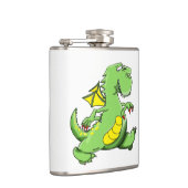 Cartoon groene draak op zijn achterpoten heupfles (Rechts)