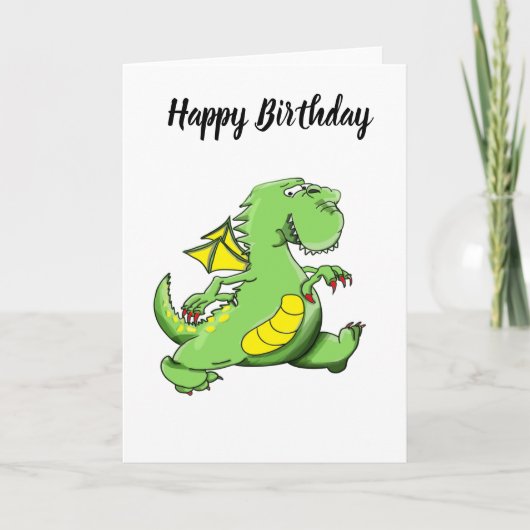 Cartoon groene draak op zijn achterpoten kaart (Voorkant)