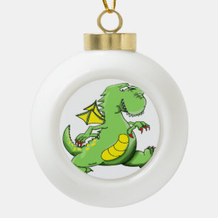 Cartoon groene draak op zijn achterpoten keramische bal ornament
