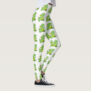 Cartoon groene draak op zijn achterpoten leggings