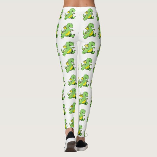 Cartoon groene draak op zijn achterpoten leggings (Achterkant)