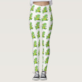 Cartoon groene draak op zijn achterpoten leggings (Voorkant)