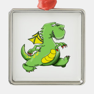 Cartoon groene draak op zijn achterpoten metalen ornament