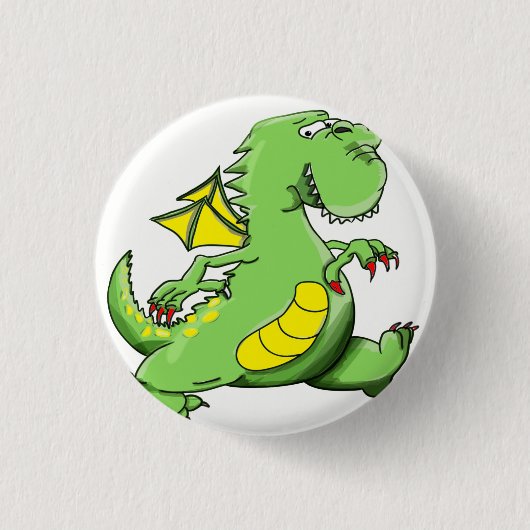 Cartoon groene draak op zijn achterpoten ronde button 3,2 cm (Voorkant)