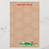 Cartoon Groene Gator Kinder Kinderen Stippen Dank Briefpapier (Voorkant)