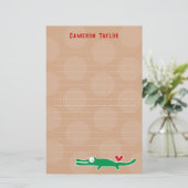 Cartoon Groene Gator Kinder Kinderen Stippen Dank Briefpapier (Staand voorkant)
