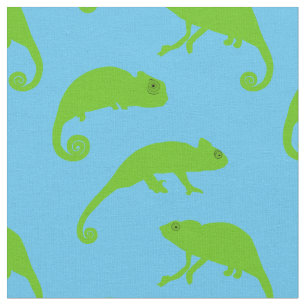 Cartoon groene kameleons op blauw stof
