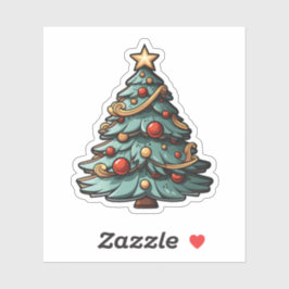 Cartoon Groene Kerstboom met Rode Bauble Sticker