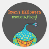 Cartoon Groene Monster Alien Kind Halloween Party Ronde Sticker (Voorkant)
