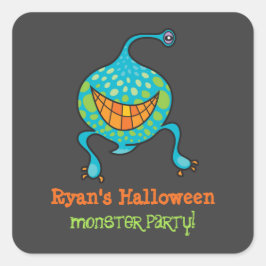 Cartoon Groene Monster Alien Kind Halloween Party Vierkante Sticker