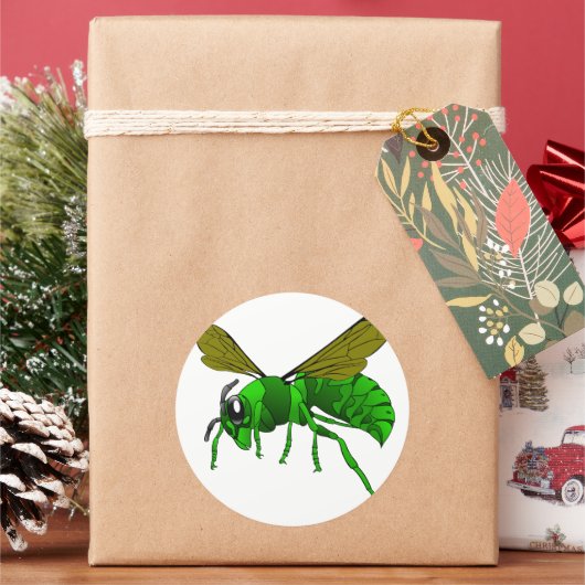 Cartoon, groene wesp en wesp van limoen ronde sticker (Feestdagen)