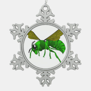 Cartoon, groene wesp en wesp van limoen tin sneeuwvlok ornament