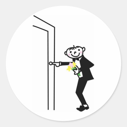 Cartoon Groom Rings Doorbell Ronde Sticker (Voorkant)
