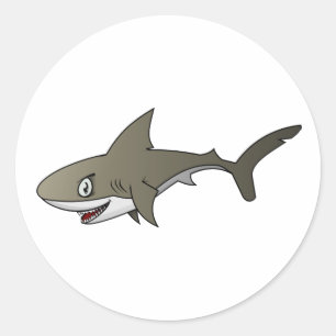 Cartoon Grote witte haai Ronde Sticker