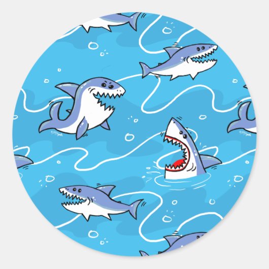 Cartoon Grote witte haaien Ronde Sticker (Voorkant)