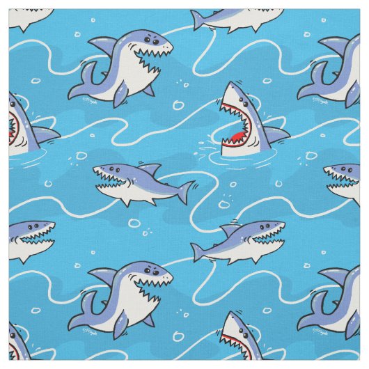 Cartoon Grote witte haaien Stof (Swatch)