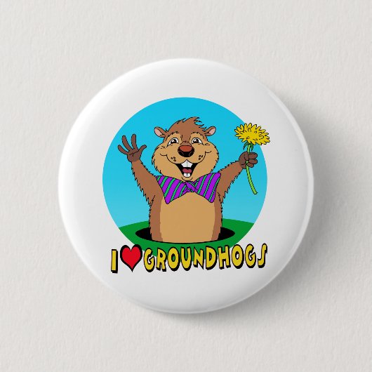 Cartoon Groundhog Ronde Button 5,7 Cm (Voorkant)