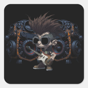 Cartoon Grunge Punk Rock & Roll Gitaarluidsprekers Vierkante Sticker