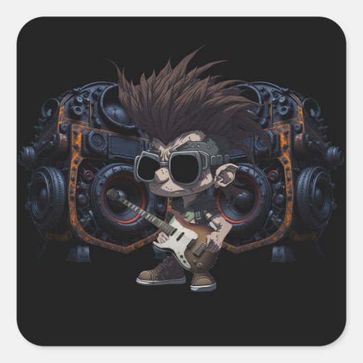 Cartoon Grunge Punk Rock & Roll gitaarluidsprekers Vierkante Sticker (Voorkant)
